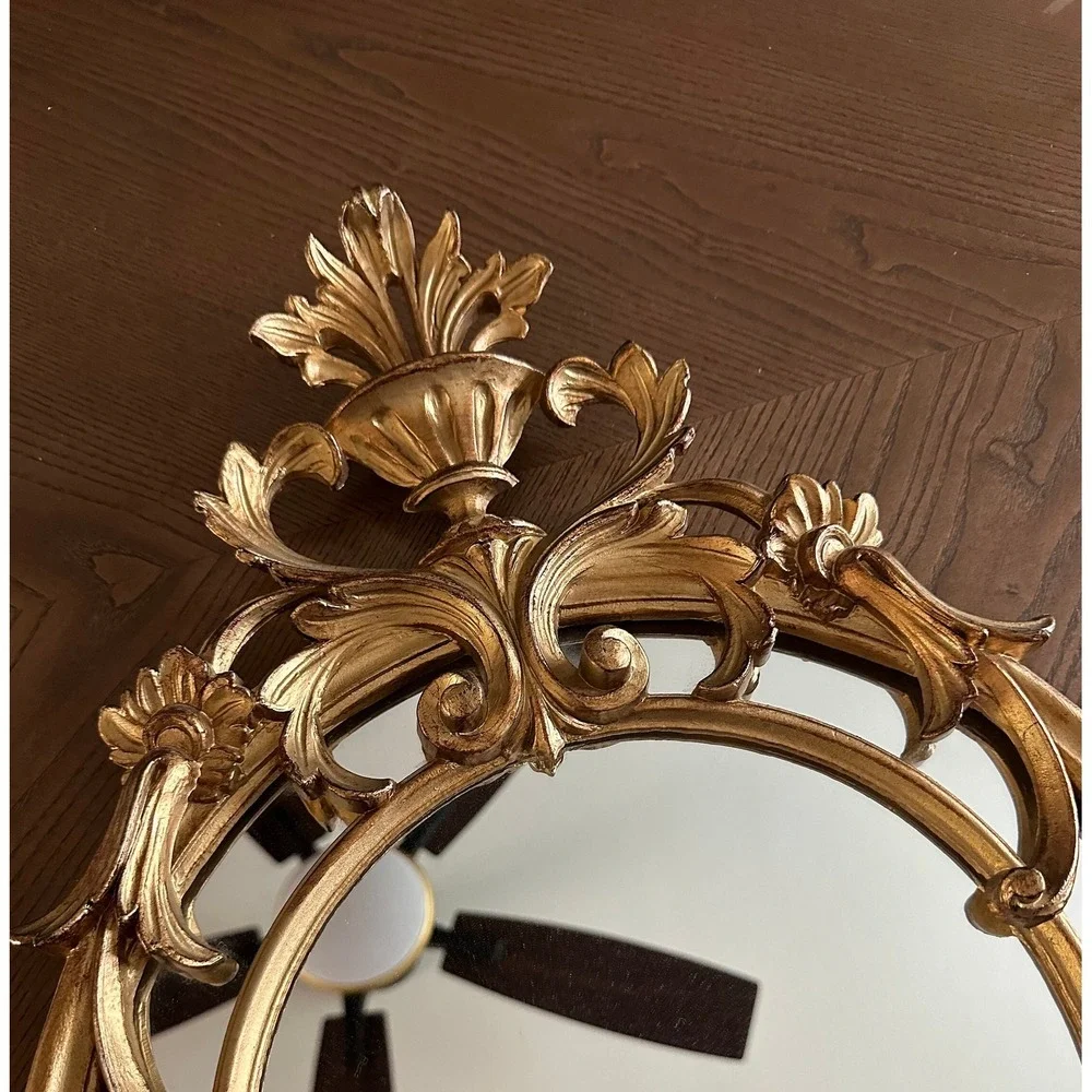 1950s Vintage Gilded Round Italian Wall Mirror Old Hollywood Gilded‎ Baroque